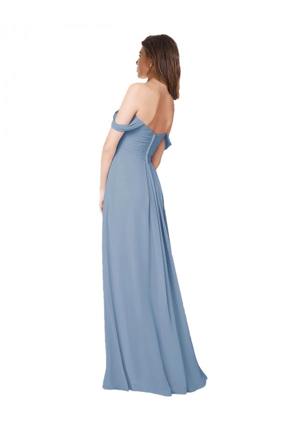 Chiffon Sweetheart Sleeveless Low Back Dusty Blue Long Wedding Party Dress Essex
