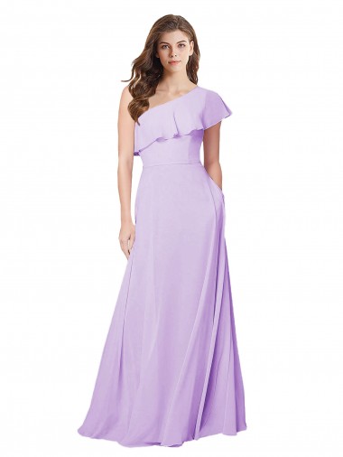 Soft Chiffon One Shoulder Sleeveless Lilac Long Bridesmaid Dress Essex