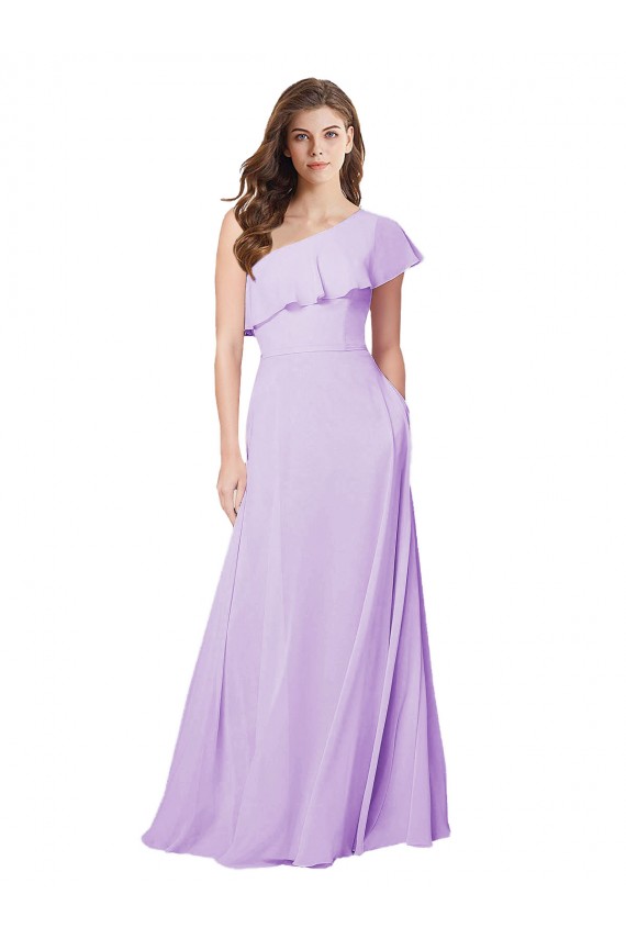 Soft Chiffon One Shoulder Sleeveless Lilac Long Bridesmaid Dress Essex