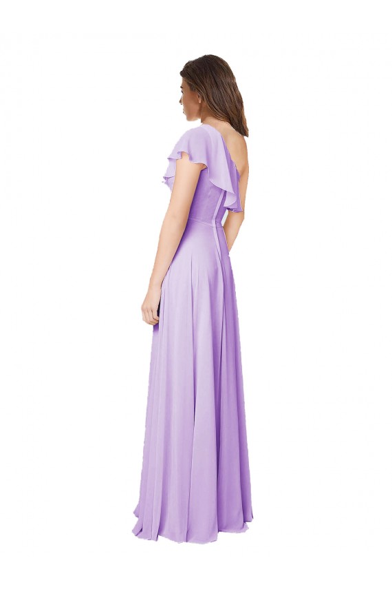 Soft Chiffon One Shoulder Sleeveless Lilac Long Bridesmaid Dress Essex