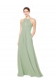 Soft Chiffon Halter Neck Sleeveless Keyhole Back Smoke Green Long Bridesmaid Dress Essex