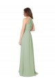Soft Chiffon Halter Neck Sleeveless Keyhole Back Smoke Green Long Bridesmaid Dress Essex