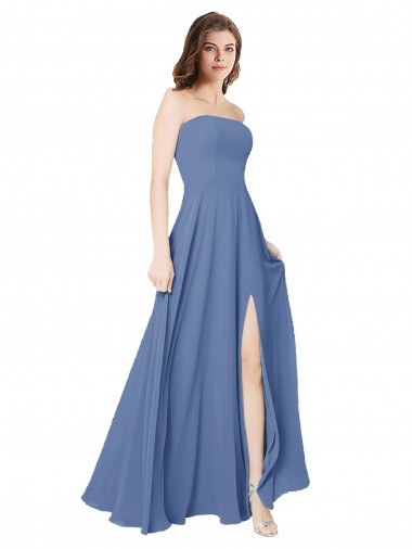 Soft Chiffon Strapless Sleeveless Open Back Long Formal Dress / Bridesmaid Dress Essex