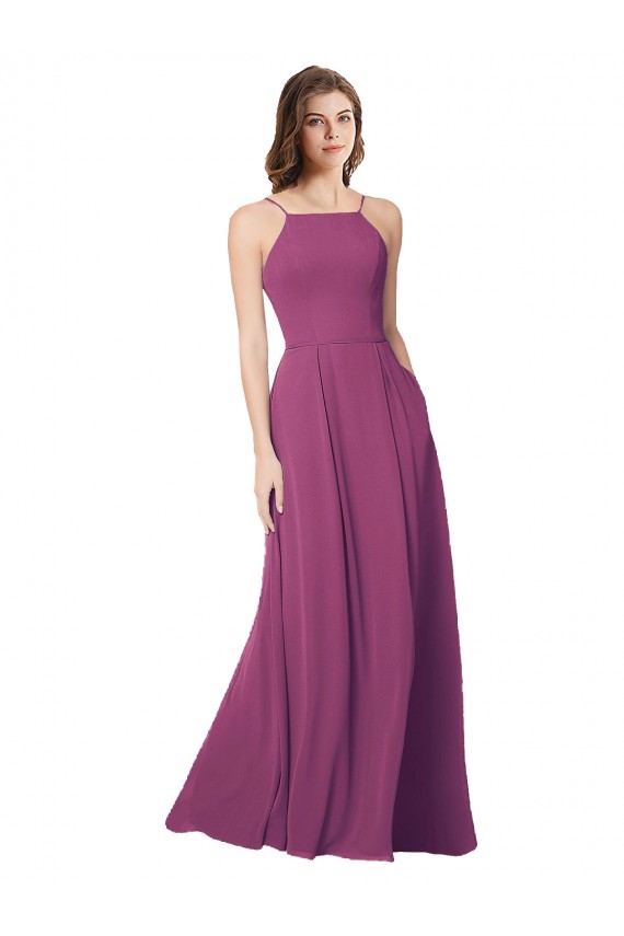 Soft Chiffon Strapless Sleeveless Open Back Long Bridesmaid Dress Essex