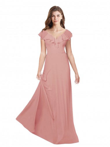 Chiffon V-Neck Flutter Sleeves Open Back Long Bridesmaid Dress / Evening Dress Essex