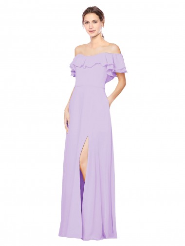 Soft Chiffon Off the Shoulder Sleeveless Low Back Lilac Long Bridesmaid Dress Essex