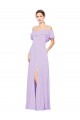 Soft Chiffon Off the Shoulder Sleeveless Low Back Lilac Long Bridesmaid Dress Essex