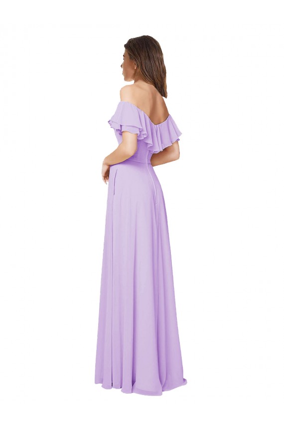 Soft Chiffon Off the Shoulder Sleeveless Low Back Lilac Long Bridesmaid Dress Essex