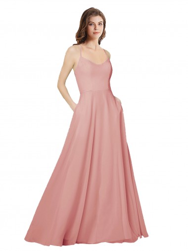 Soft Chiffon Strapless Sleeveless Open Back Bliss Pink Long Bridesmaid Dress Essex