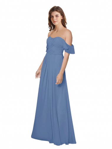 Soft Chiffon Off the Shoulder Flutter Sleeves Open Back Long Bridesmaid Dress Essex