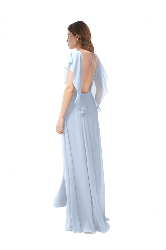 Soft Chiffon V-Neck Flutter Sleeves Open Back Long Bridesmaid Dress / Formal Dress Essex