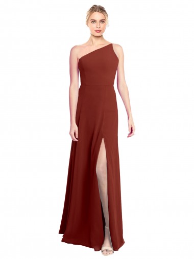 Soft Chiffon One Shoulder Sleeveless Burgundy Long Formal Dress / Bridesmaid Dress Essex
