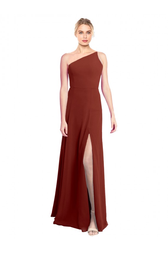 Soft Chiffon One Shoulder Sleeveless Burgundy Long Formal Dress / Bridesmaid Dress Essex