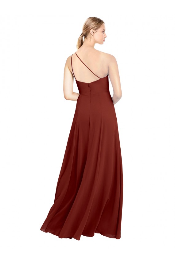 Soft Chiffon One Shoulder Sleeveless Burgundy Long Formal Dress / Bridesmaid Dress Essex