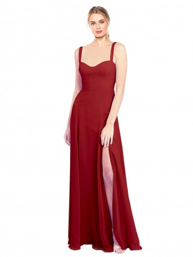 Soft Chiffon Sweetheart Sleeveless Red Long Bridesmaid Dress Essex