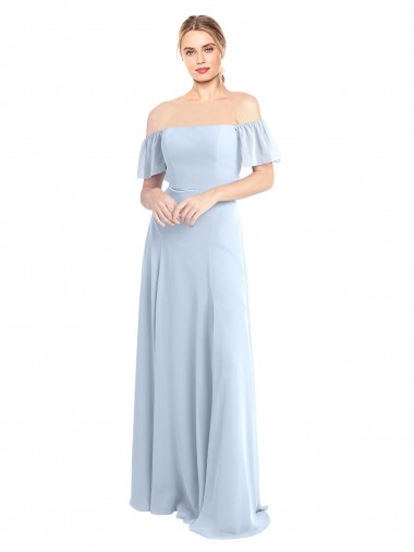 Soft Chiffon Off the Shoulder Flutter Sleeves V-Back Long Formal Dress / Bridesmaid Dress Essex