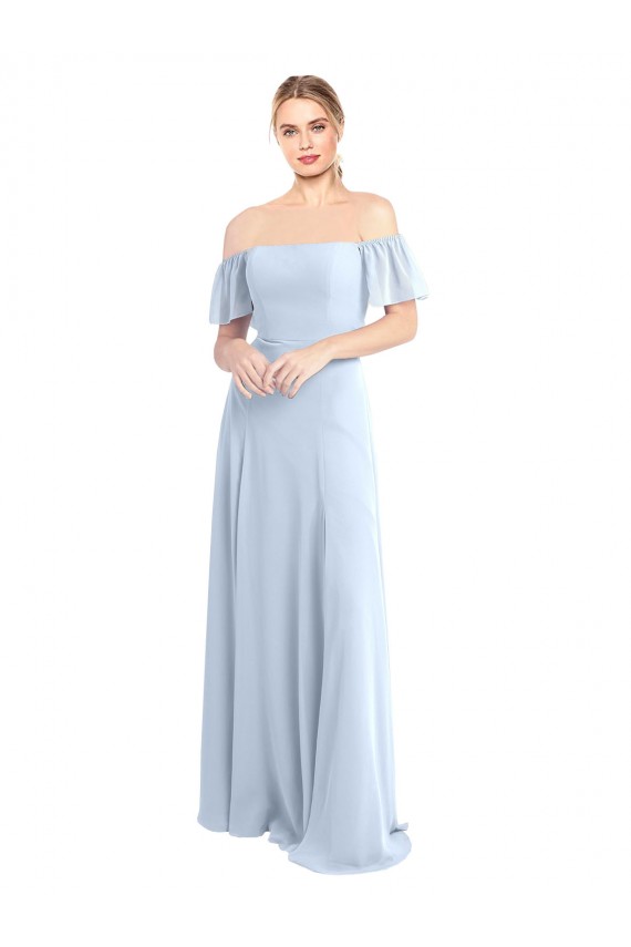 Soft Chiffon Off the Shoulder Flutter Sleeves V-Back Long Formal Dress / Bridesmaid Dress Essex