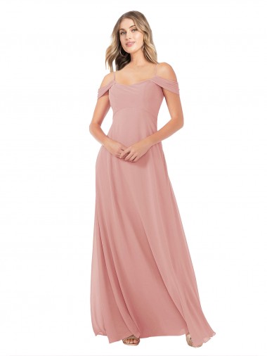 Soft Chiffon Off the Shoulder Sleeveless Bliss Pink Long Bridal Party Dress Essex