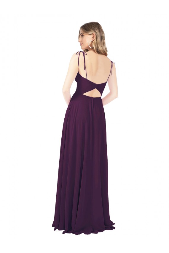 Soft Chiffon Spaghetti Straps Sleeveless Keyhole Back Grape Long Bridesmaid Dress Essex