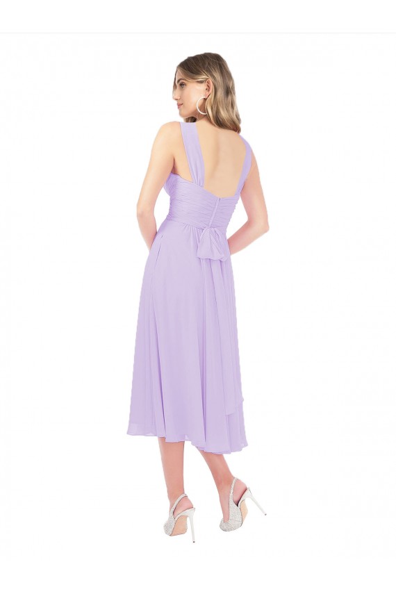 Soft Chiffon Sweetheart Sleeveless Midi Length High Low Bridesmaid Dress Essex