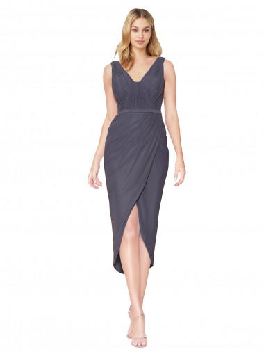 Soft Chiffon V-Neck Sleeveless V-Back Cocktail Length High Low Evening Gown / Prom Dress / Bridesmaid Dress Essex