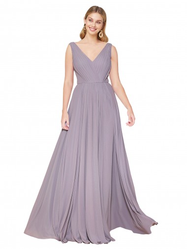 Soft Chiffon V-Neck Sleeveless V-Back Dusty Rose Long Formal Evening Gown / Prom Dress / Bridesmaid Dress Essex