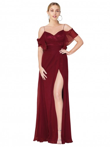 Soft Chiffon Off the Shoulder Cold Shoulder V-Back Long Formal Evening Gown / Prom Dress / Bridesmaid Dress Essex