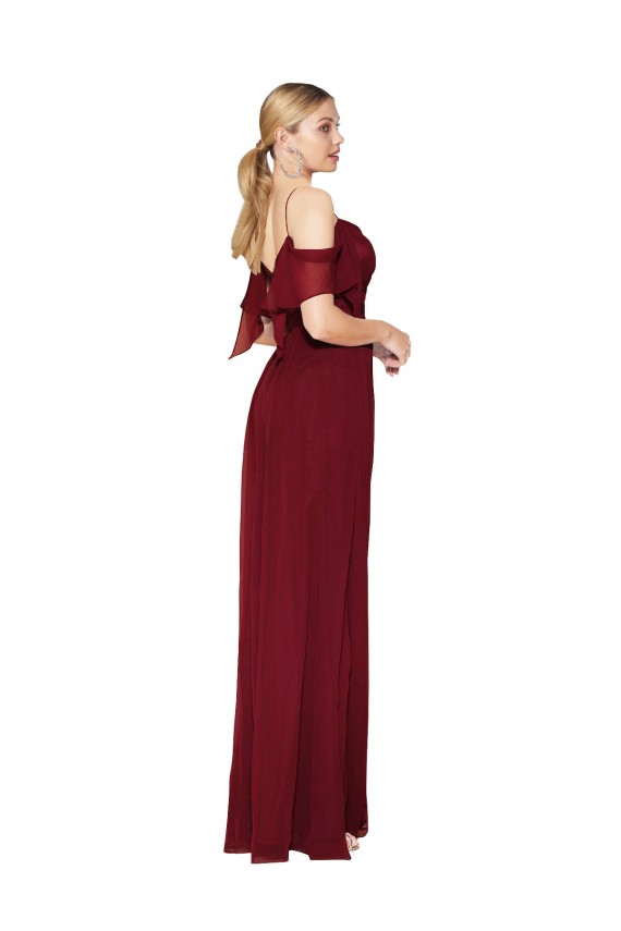 Soft Chiffon Off the Shoulder Cold Shoulder V-Back Long Formal Evening Gown / Prom Dress / Bridesmaid Dress Essex
