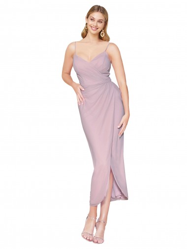 Soft Chiffon Spaghetti Straps Sleeveless V-Back Knee Length High Low Evening Gown / Prom Dress / Bridesmaid Dress Essex
