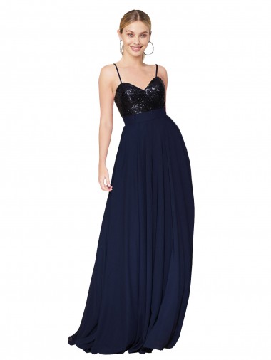 Soft Chiffon & Sequin Spaghetti Straps Sleeveless Long Semi Formal Evening Dress / Prom Dress / Bridesmaid Dress Essex