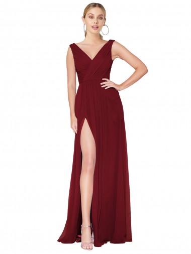 Soft Chiffon V-Neck Sleeveless V-Back Long Black Tie Evening Gown / Prom Dress / Bridesmaid Dress Essex