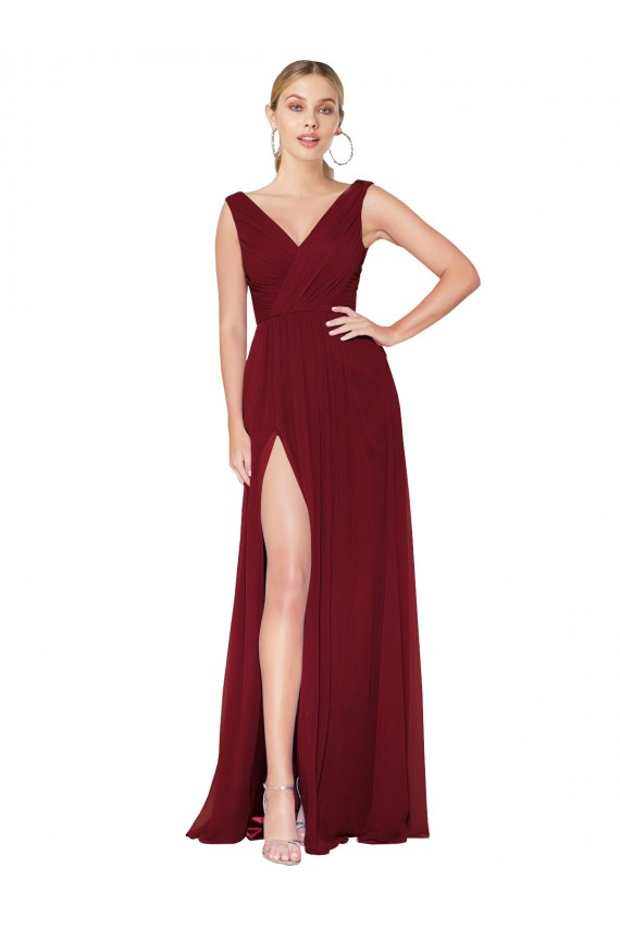 Soft Chiffon V-Neck Sleeveless V-Back Long Black Tie Evening Gown / Prom Dress / Bridesmaid Dress Essex