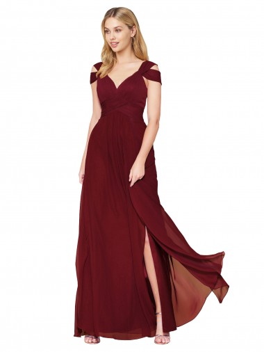 Soft Chiffon Sweetheart Sleeveless Burgundy Long Formal Evening Gown / Prom Dress / Bridesmaid Dress Essex