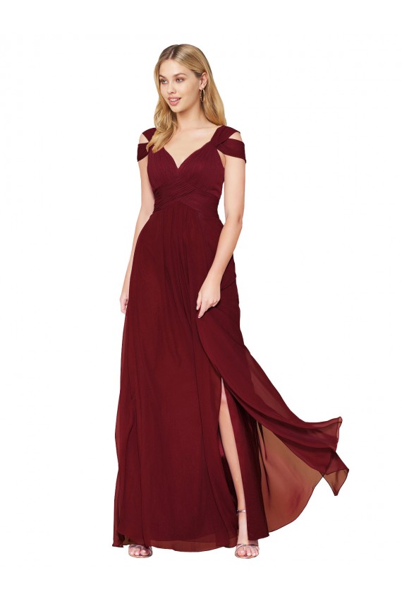 Soft Chiffon Sweetheart Sleeveless Burgundy Long Formal Evening Gown / Prom Dress / Bridesmaid Dress Essex