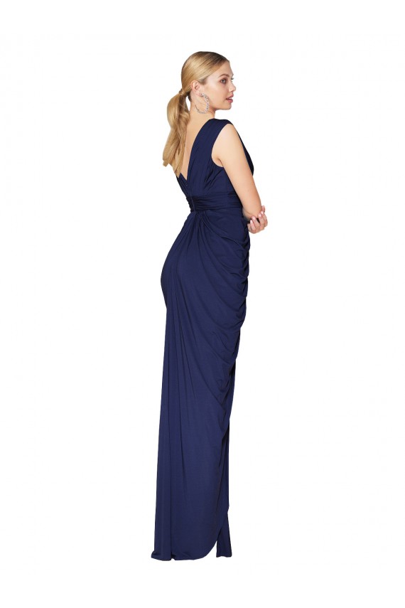 Soft Chiffon V-Neck Sleeveless V-Back Dark Navy Long Formal Evening Gown / Prom Dress / Bridesmaid Dress Essex