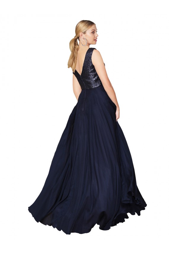 Soft Chiffon & Sequin V-Neck Sleeveless V-Back Long Semi Formal Evening Gown / Prom Dress / Bridesmaid Dress Essex