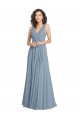 Soft Chiffon V-Neck Sleeveless V-Back Dusty Blue Long Bridesmaid Dress Essex