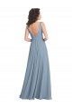 Soft Chiffon V-Neck Sleeveless V-Back Dusty Blue Long Bridesmaid Dress Essex
