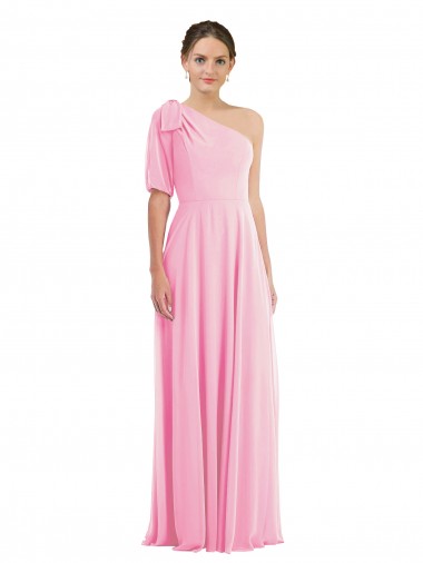 Soft Chiffon One Shoulder Sleeveless Barely Pink Long Semi Formal Evening Dress / Bridesmaid Dress Essex