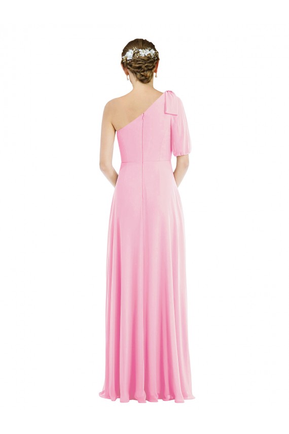 Soft Chiffon One Shoulder Sleeveless Barely Pink Long Semi Formal Evening Dress / Bridesmaid Dress Essex