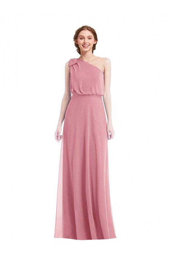 Soft Chiffon One Shoulder Sleeveless Skin Pink Long Semi Formal Evening Dress / Bridesmaid Dress Essex
