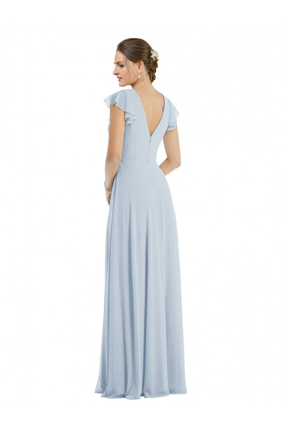 Soft Chiffon Bateau Neck Flutter Sleeves V-Back Long Formal Evening Gown / Bridesmaid Dress Essex