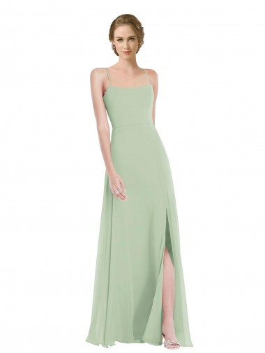 Soft Chiffon Scoop Neck Sleeveless Open Back Long Semi Formal Evening Dress / Bridesmaid Dress Essex