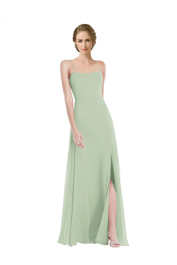 Soft Chiffon Scoop Neck Sleeveless Open Back Long Semi Formal Evening Dress / Bridesmaid Dress Essex