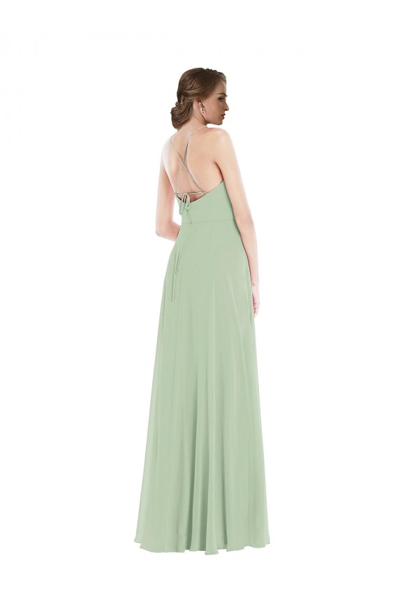 Soft Chiffon Scoop Neck Sleeveless Open Back Long Semi Formal Evening Dress / Bridesmaid Dress Essex