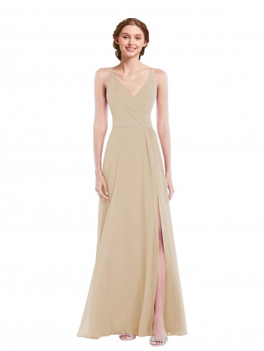 Soft Chiffon V-Neck Sleeveless Open Back Long Semi Formal Evening Dress / Bridesmaid Dress Essex