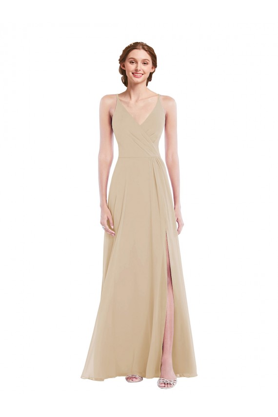 Soft Chiffon V-Neck Sleeveless Open Back Long Semi Formal Evening Dress / Bridesmaid Dress Essex
