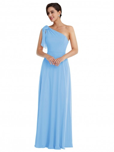 Soft Chiffon One Shoulder Sleeveless Long Semi Formal Evening Dress / Bridesmaid Dress Essex