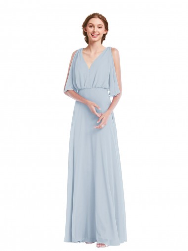 Soft Chiffon V-Neck Half Sleeves Long Evening Gown / Bridesmaid Dress Essex