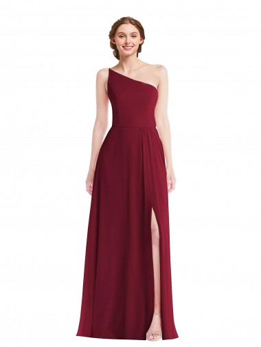 Soft Chiffon One Shoulder Sleeveless Burgundy Long Semi Formal Evening Dress / Bridesmaid Dress Essex